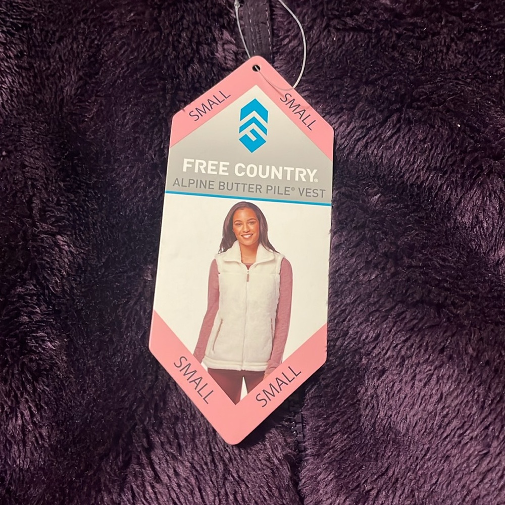 NWT Free Country Alpine Butter Pile Vest Purple Fur Zip-up Small - Picture 3 of 8